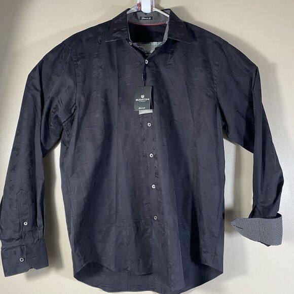 Bugatchi Men's Shirt Medium Black Camo Button Up Designer Dress Flip Cuff NWT - Picture 1 of 14